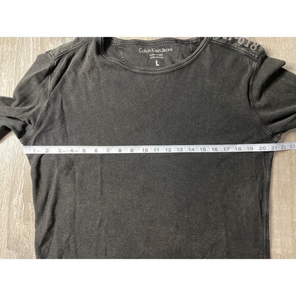 Calvin Klein Jeans Black Thermal Elbow Patch Crew Neck Pullover Shirt Sz L - Picture 7 of 10